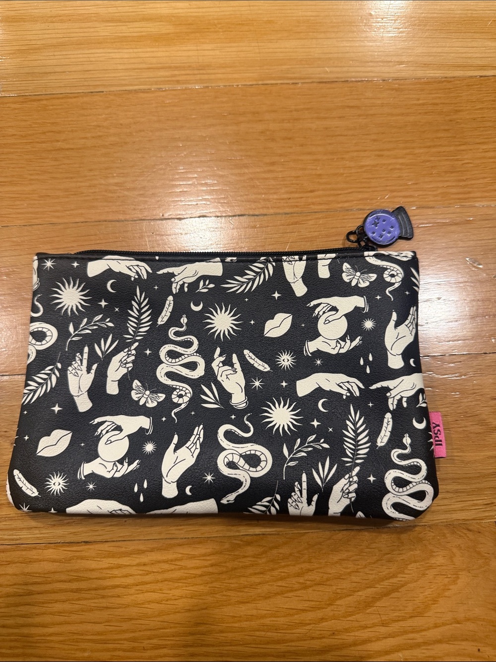 Ipsy Oct 2024 black /white mystical and celestial pattern small make up bag.